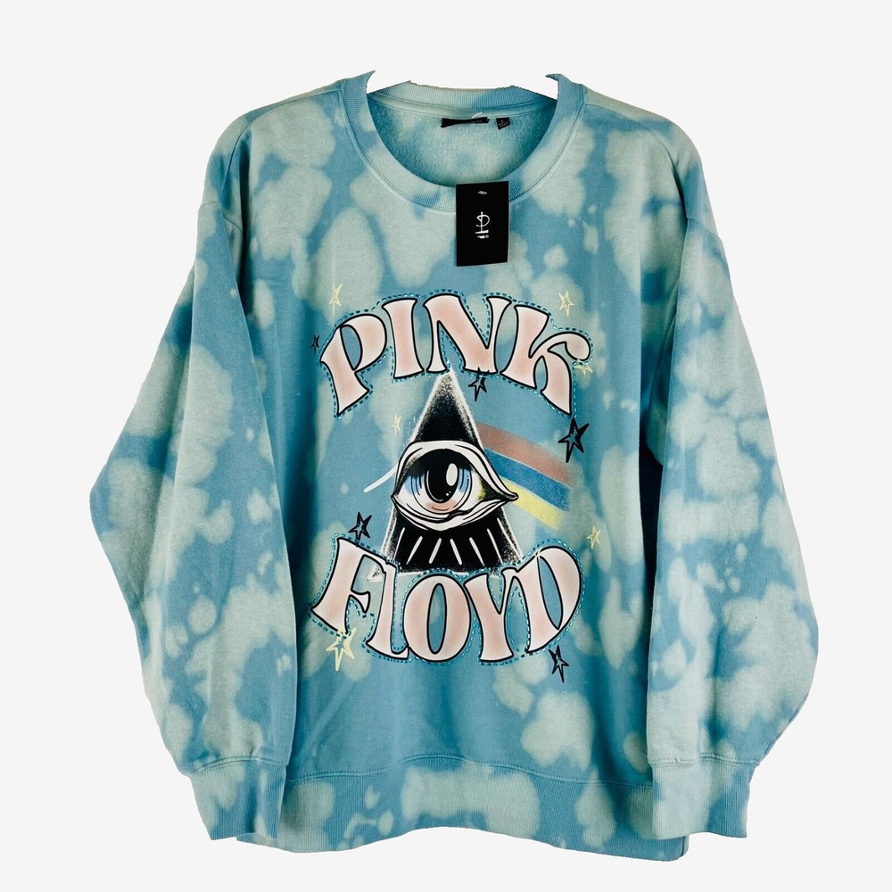 Pink Floyd Womens Sweatshirt Crew Neck Large Tye Die Blue Graphic Streetwear NWT